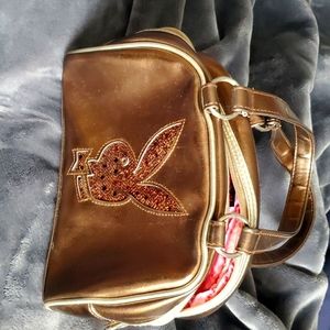 🐰PLAYBOY mini-bag, deep gold on outside, pink inside. Sequined bunny on front